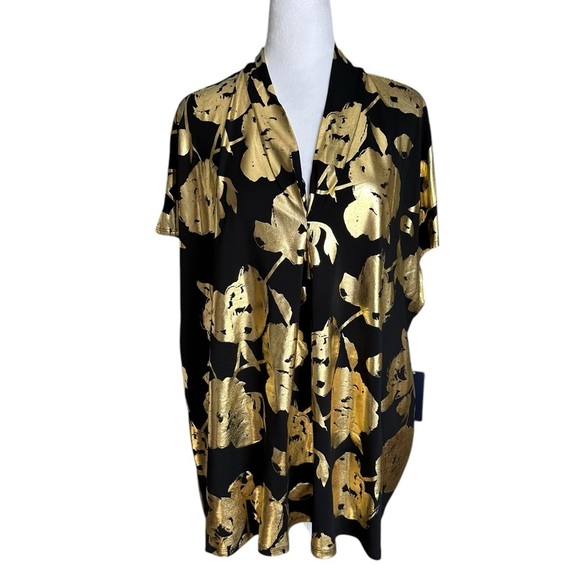 NWT Rachel Roy Black & Gold Graphic Tunic Top Size 2X - Picture 1 of 17